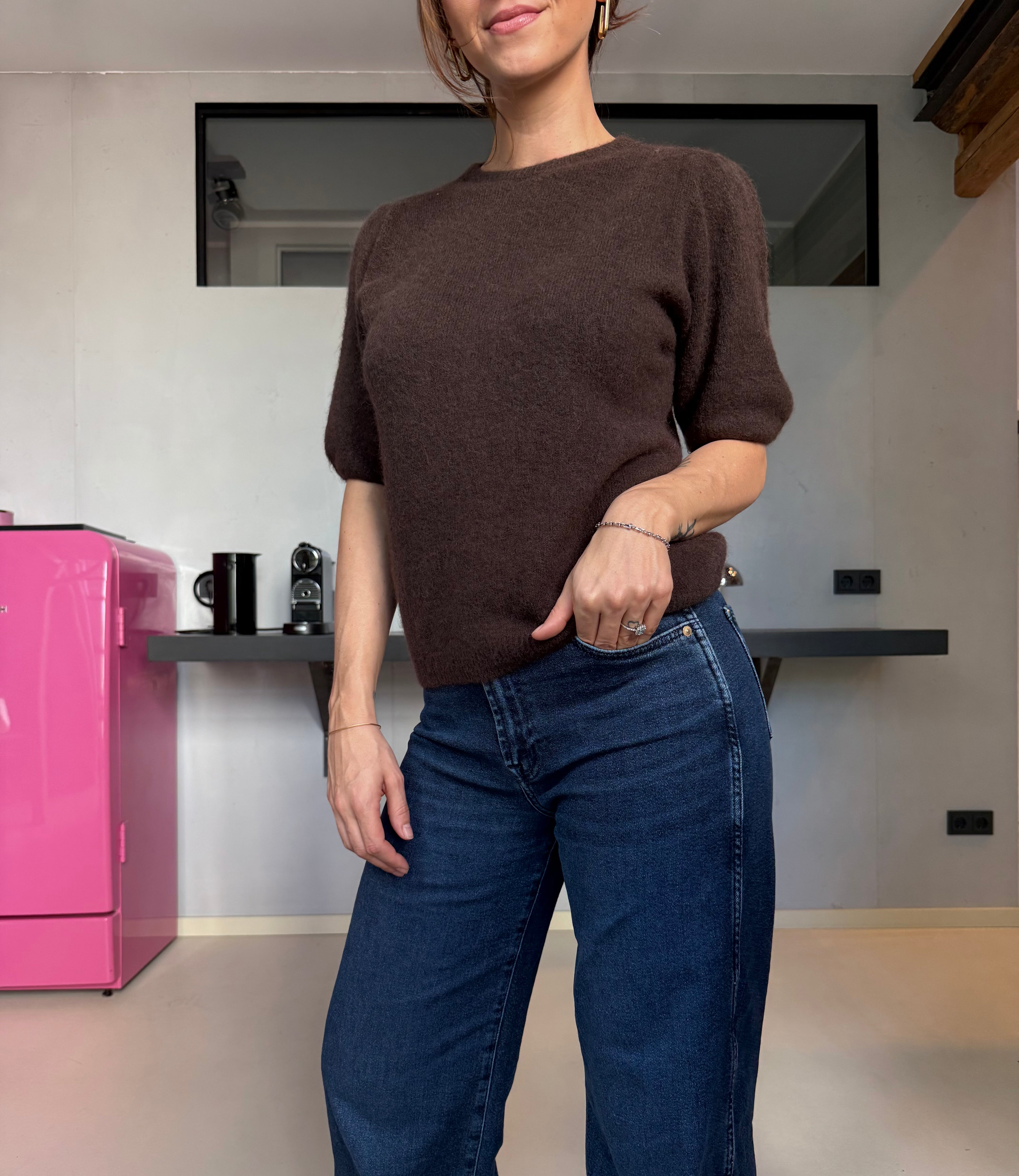 Kurzarm Strickpullover Brown