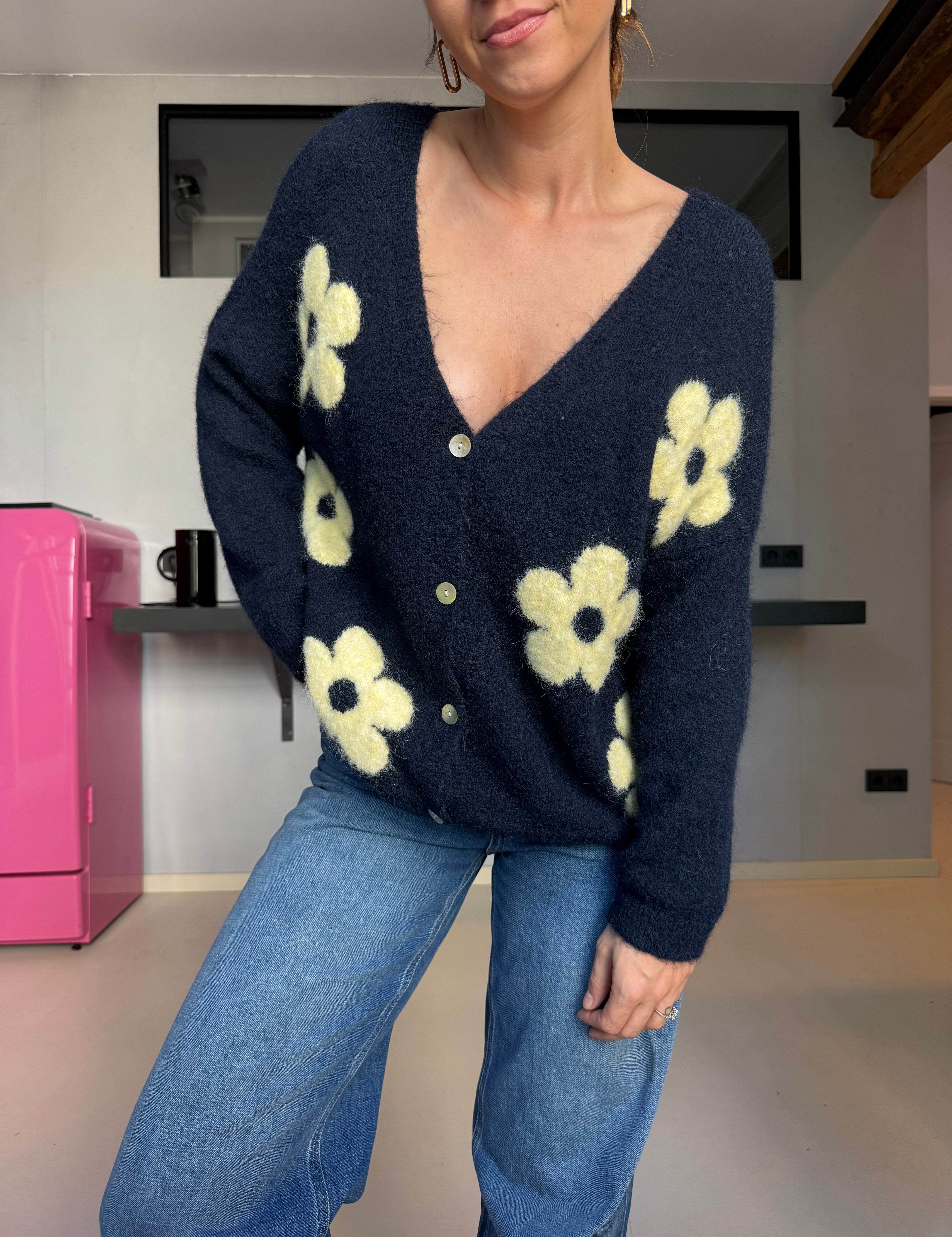 Cozy Flower Cardigan Navy