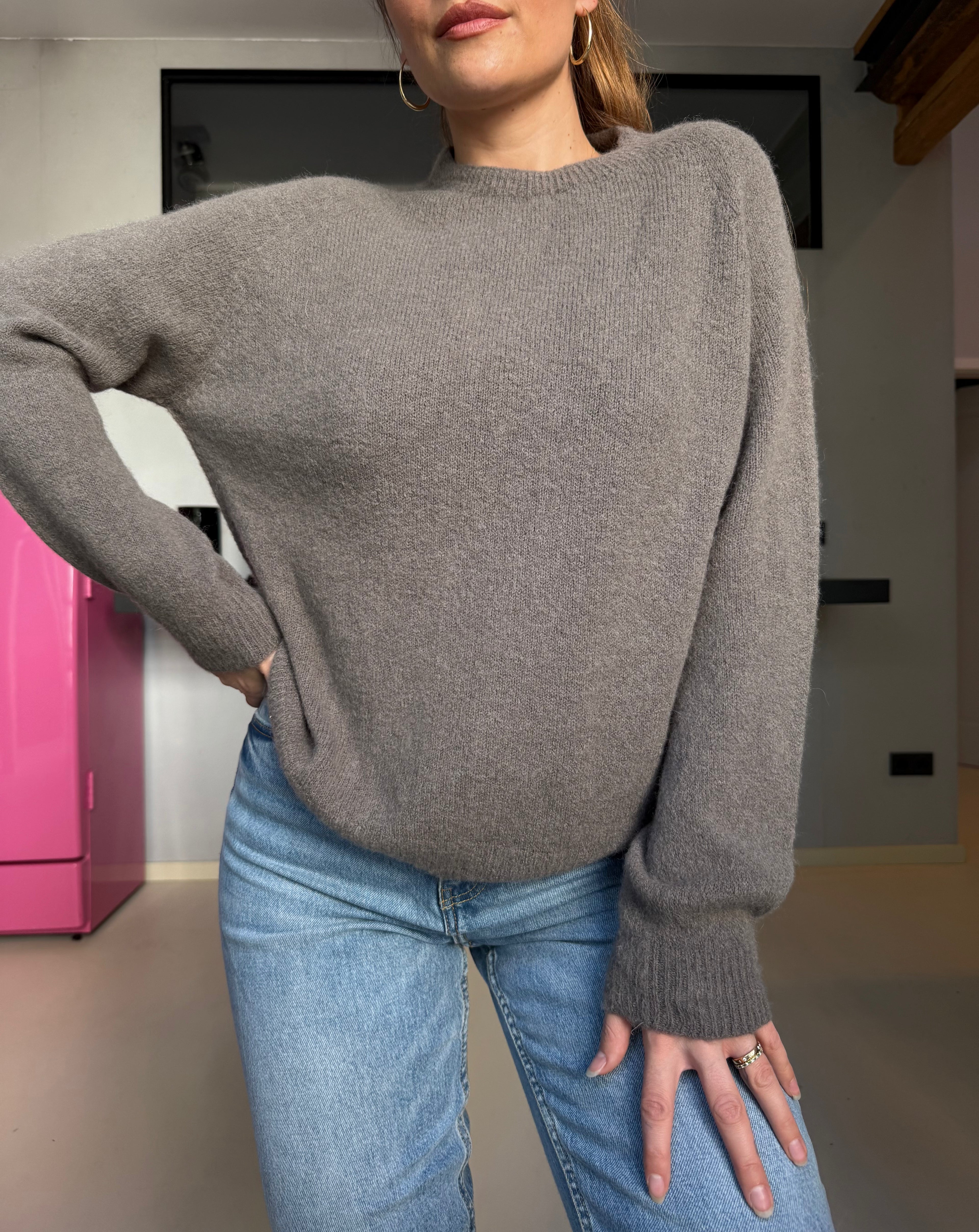 Basic cozy knit Pullover Taupe
