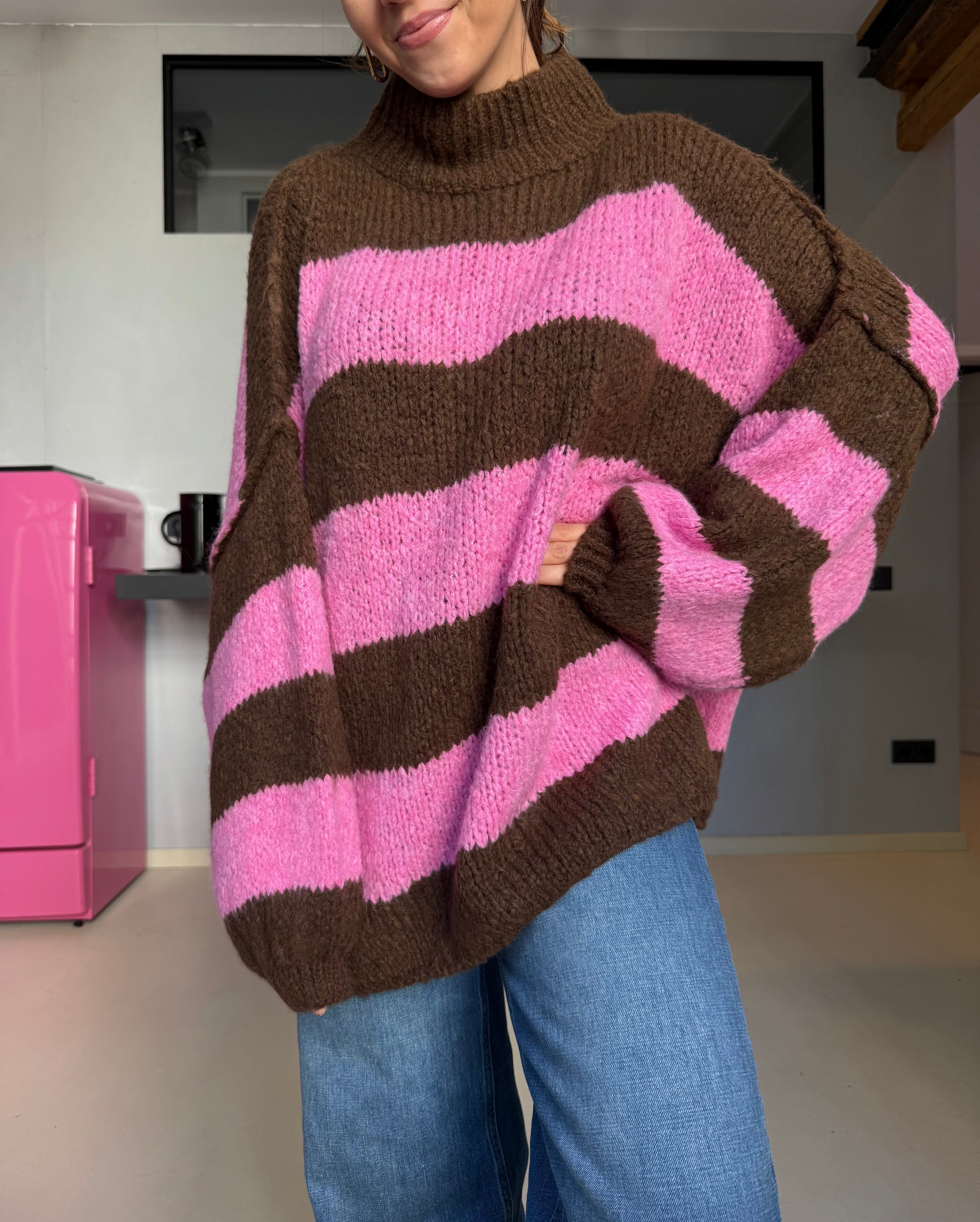 Oversized striped Rollkragen Pullover