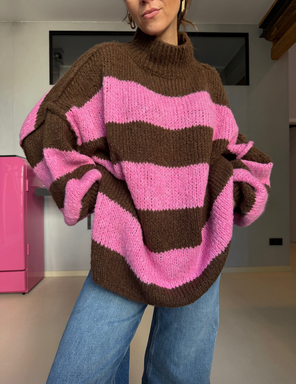 Oversized striped Rollkragen Pullover