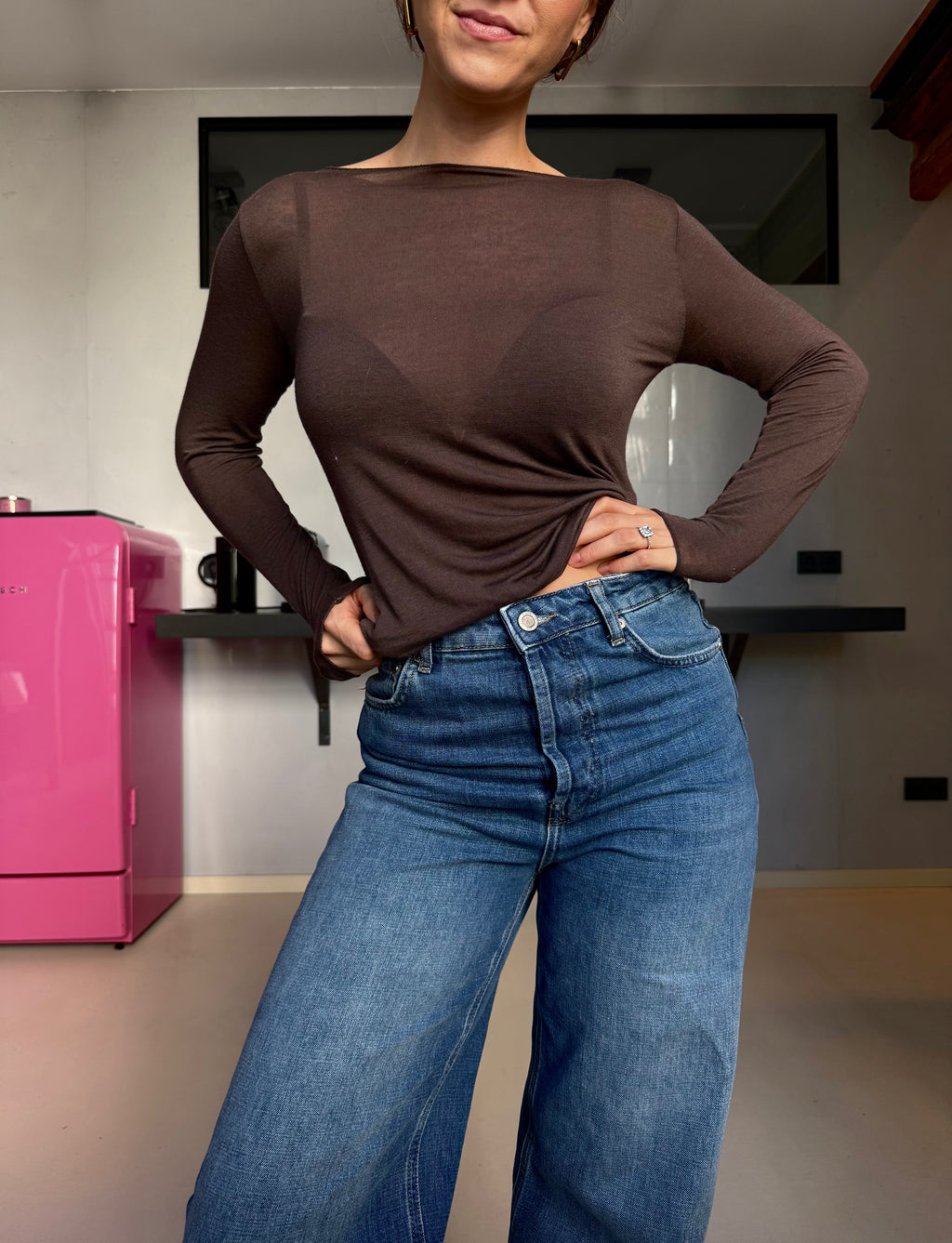 SEAMLESS COZY CASHMERE LONGTOP BROWN