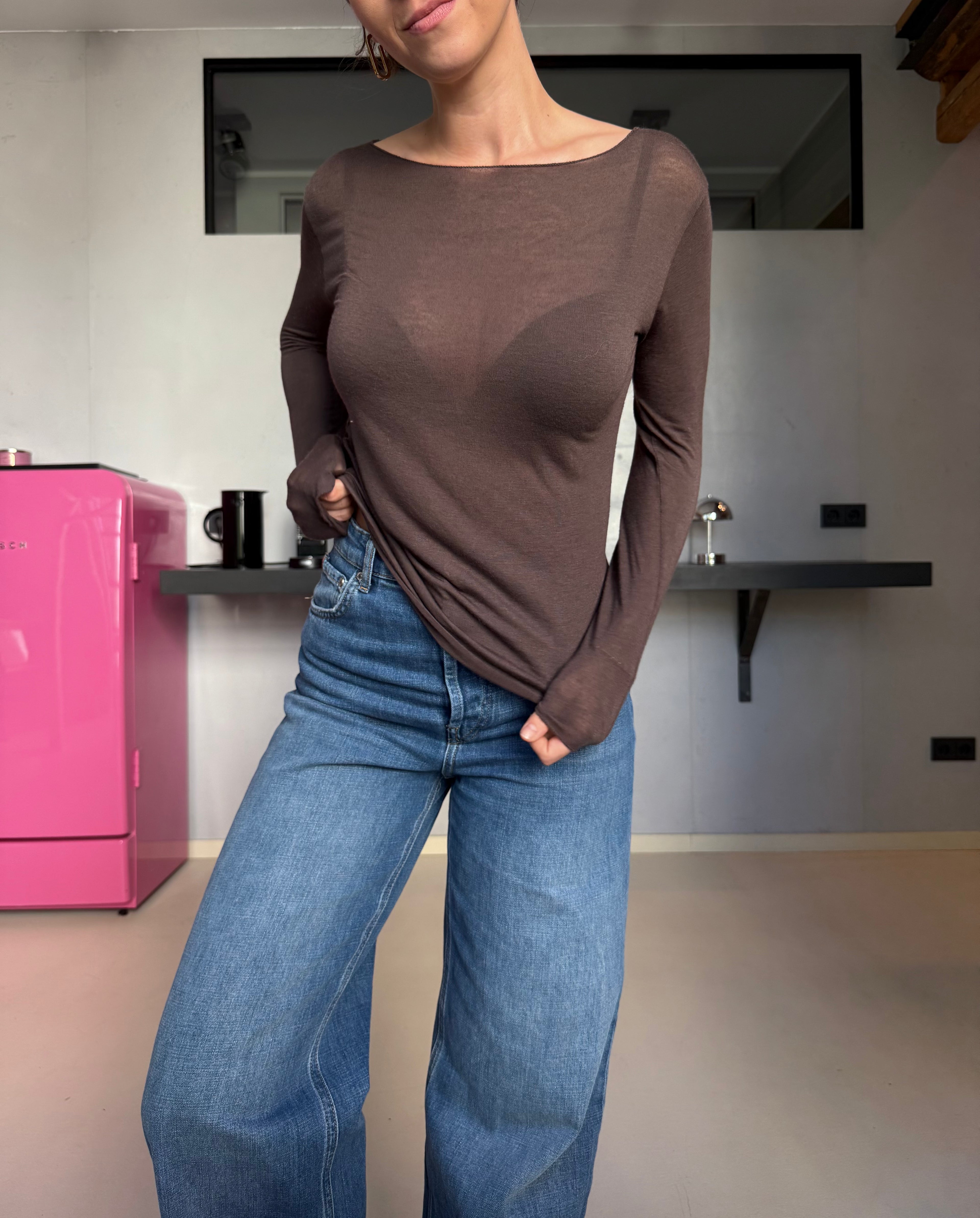 SEAMLESS COZY CASHMERE LONGTOP BROWN